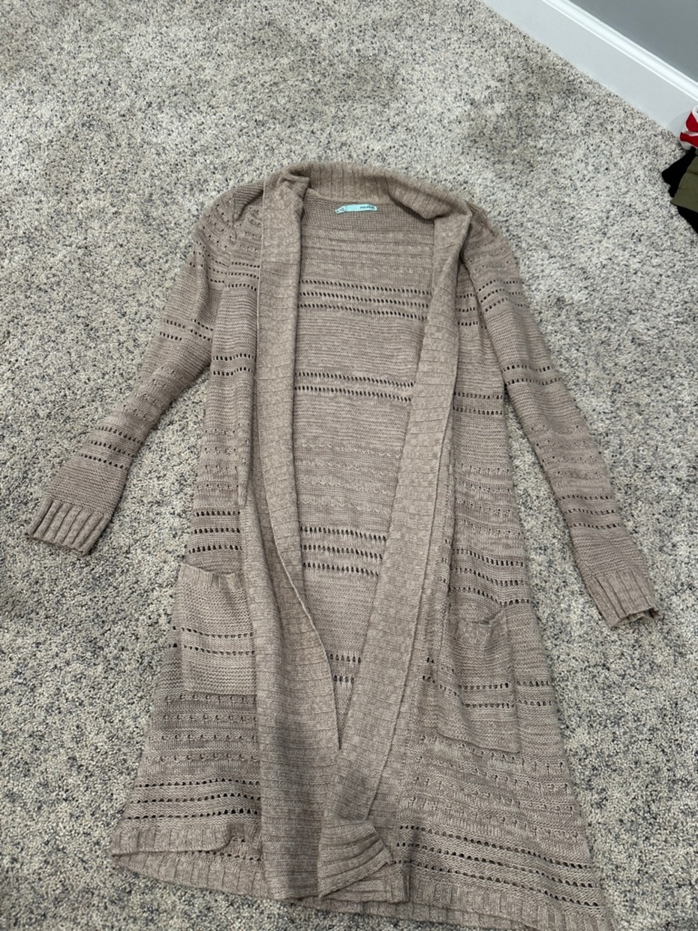 Maurices Taupe Open-Front Long Cardigan with Pockets